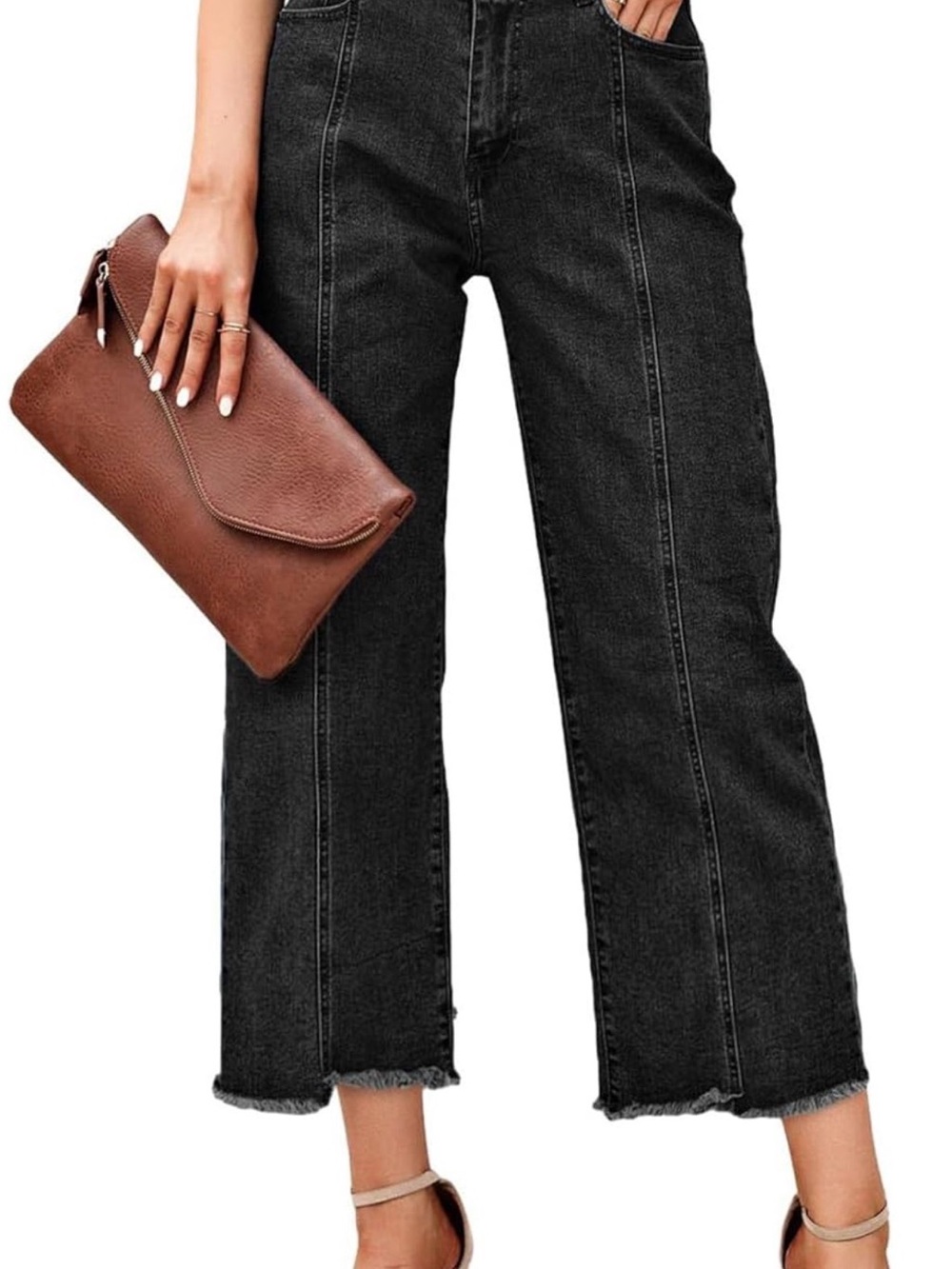 High-Rise Cropped Straight-Leg Jeans - Black